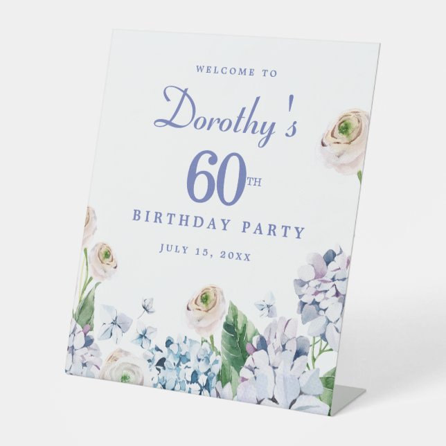 Hydrangea Rose 60th Birthday Party Welcome Sign (Front)