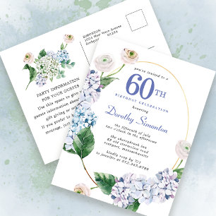 Hydrangea Rose 60th Birthday Summer Invitation Postcard