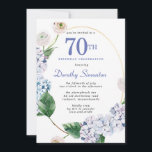 Hydrangea Rose 70th Birthday Party  Invitation<br><div class="desc">Blue hydrangea flowers and blush rose florals decorate a gold oval frame. An open and airy modern botanical.</div>