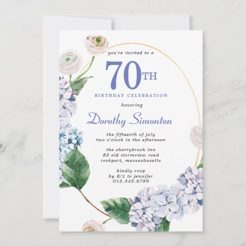 Hydrangea Rose 70th Birthday Party  Invitation