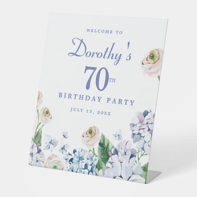 Hydrangea Rose 70th Birthday Party Welcome Sign (Front)
