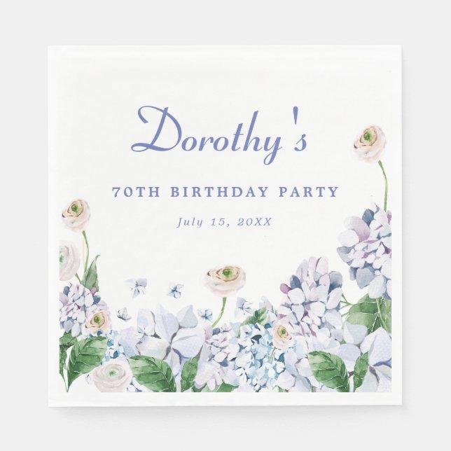 Hydrangea Rose 70th Birthday Personalized Custom Napkins (Front)