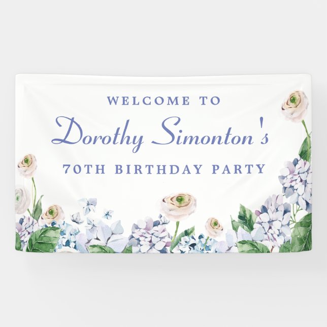 Hydrangea Rose 70th Birthday Welcome Banner (Horizontal)