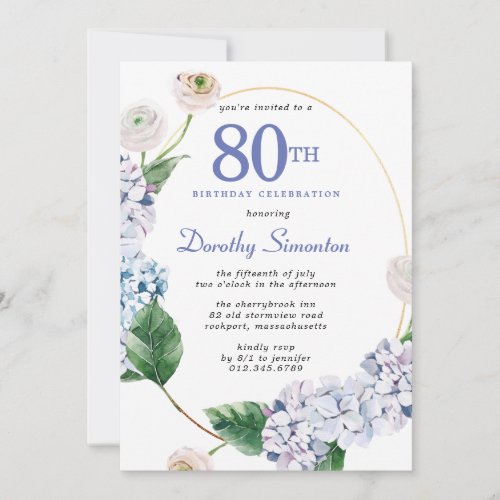 Hydrangea Rose 80th Birthday Party  Invitation