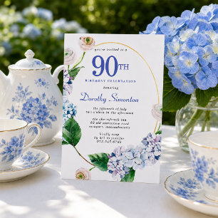 Hydrangea Rose 90th Birthday Party Invitation