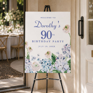 Hydrangea Rose 90th Birthday Party Welcome Sign