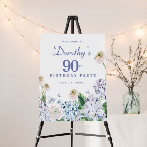 Hydrangea Rose 90th Birthday Party Welcome Sign