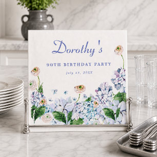 Hydrangea Rose 90th Birthday Personalized Custom Napkins