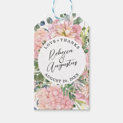 Hydrangea Rose Pink Watercolor Floral Gift Tags