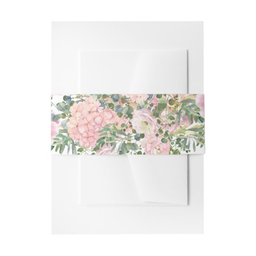Hydrangea Rose Pink Watercolor Floral Invitation Belly Band