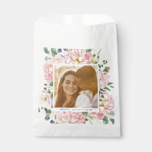 Hydrangea Rose Pink Watercolor Floral Photo Favor Bag