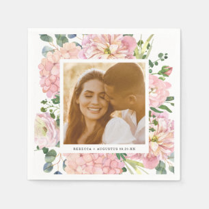 Hydrangea Rose Pink Watercolor Floral Photo Napkins