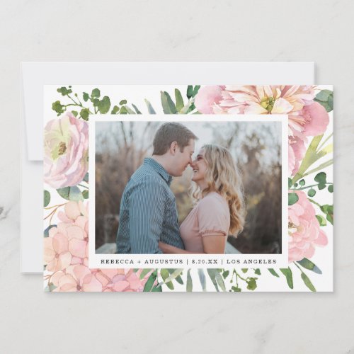 Hydrangea Rose Pink Watercolor Floral Photo Save The Date