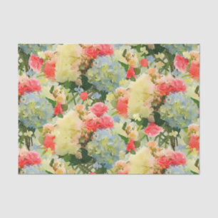 Hydrangea Roses Floral Coral Yellow Blue Tissue Paper