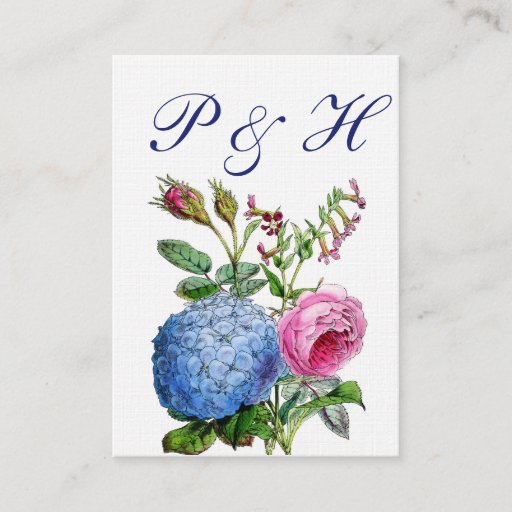 Customizable Hydrangea Roses Floral Wedding Place Cards Business Card Templates