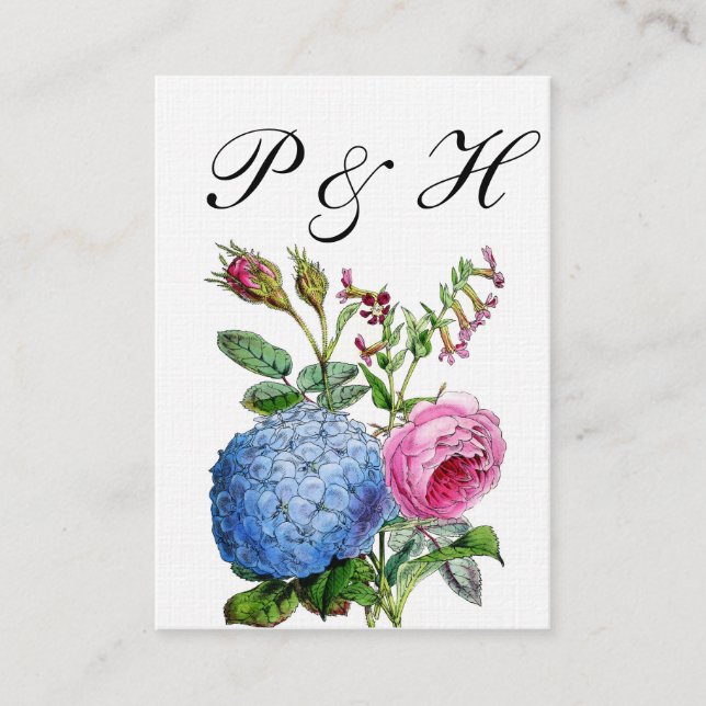 Hydrangea Roses Floral Wedding Place Cards (Front)