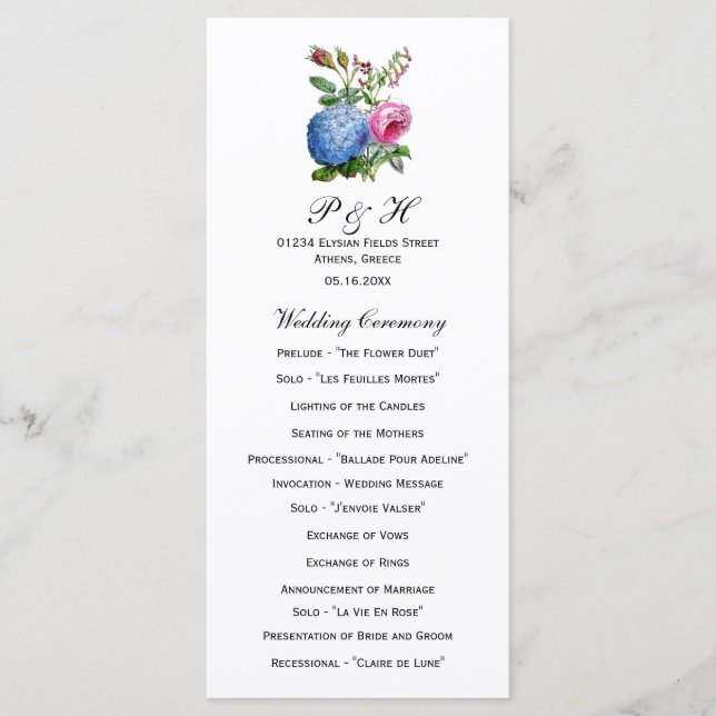 Hydrangea Roses Floral Wedding Programs (Front)