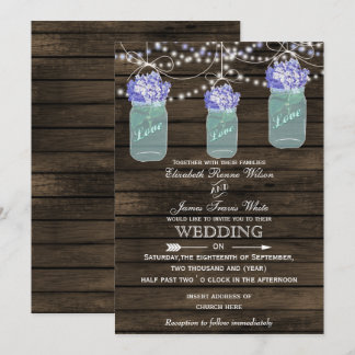 hydrangea Rustic mason jar wedding invitations