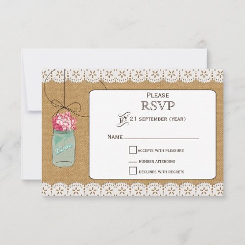 hydrangea Rustic mason jars wedding RSVP 35 x 5