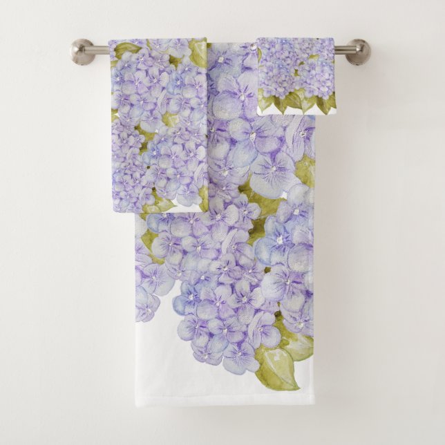 Hydrangea Shades Of Violet Blue Bath Towel Set (Insitu)