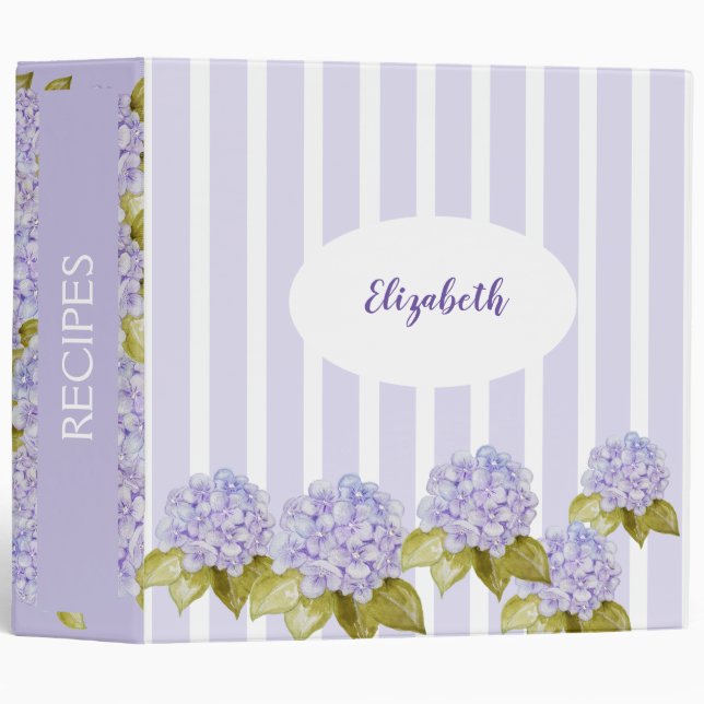 Hydrangea Shades Of Violet Monogrammed 3 Ring Binder (Front/Spine)