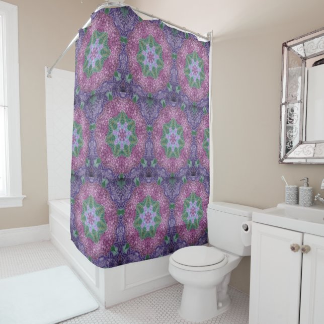 Hydrangea Star Pattern Shower Curtain (In Situ)