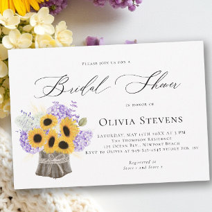 Hydrangea Sunflowers Lilac Rustic Bridal Shower Invitation