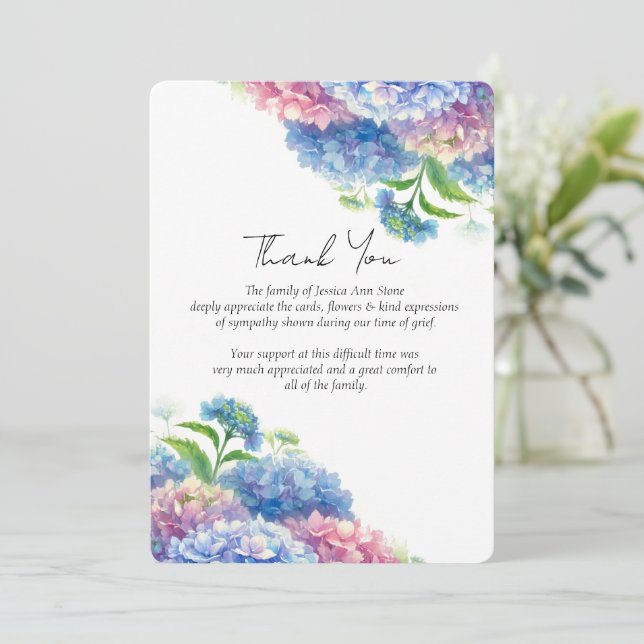 Hydrangea Sympathy Floral Funeral Thank you  Invitation (Standing Front)