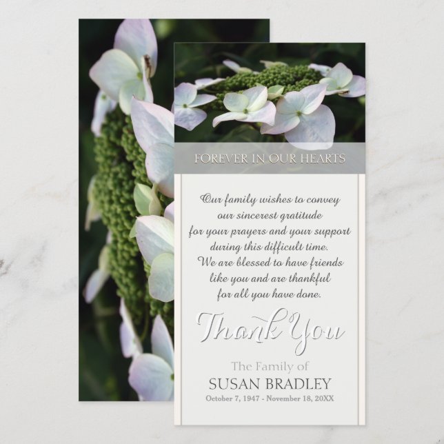 Hydrangea Sympathy Thank You photo card (Front/Back)
