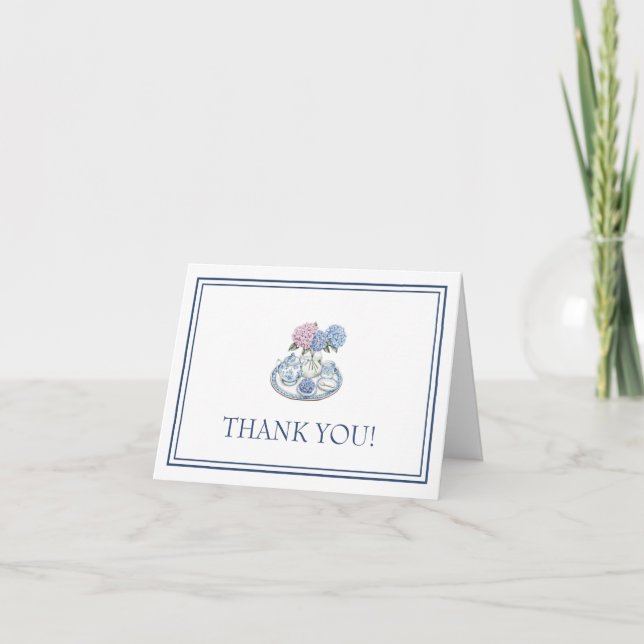 Hydrangea Tea Party Letterpress Thank You Card (Front)
