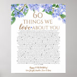 hydrangea things we love you 60 things birthday poster<br><div class="desc">This is a DO IT YOURSELF XX Reasons why we love you. roses reasons we love you,  editable 50 Reasons,  60th birthday,  editable,  80th birthday,  memories,  love you,  mom,  retire printable You can edit the main body text. Designed by The Arty Apples Limited</div>