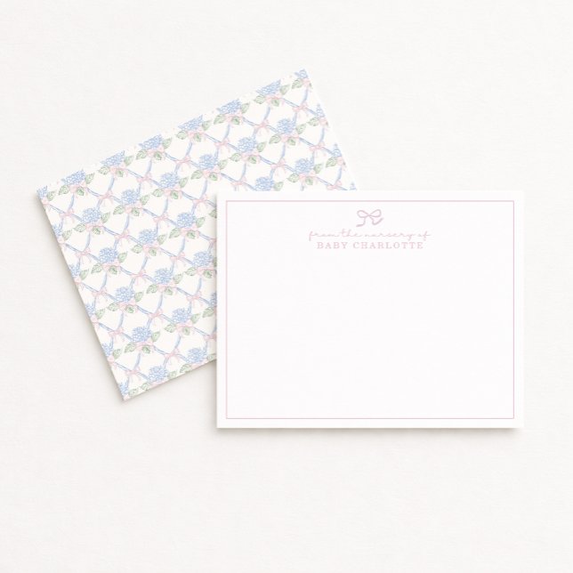 Hydrangea trellis bow nursery note card (Creator Uploaded)
