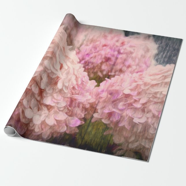Hydrangea Vintage Blush Pink Floral Wood Decoupage Wrapping Paper (Unrolled)