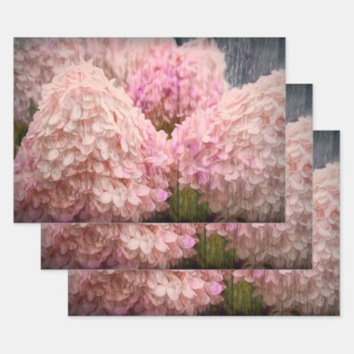 Hydrangea Vintage Blush Pink Floral Wood Decoupage Wrapping Paper Sheets