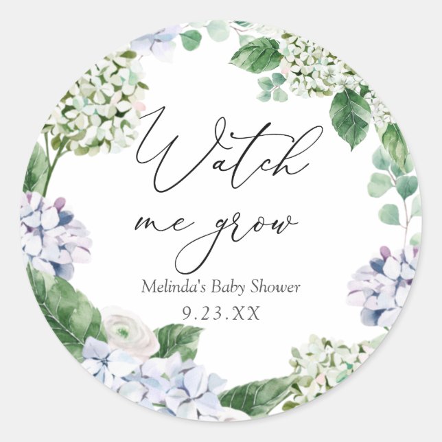 Hydrangea Watch me Grow Plant Favor  Classic Round Sticker (Front)