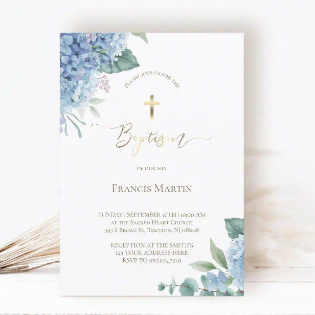 Hydrangea watercolor | Baptism Invitation | Zazzle