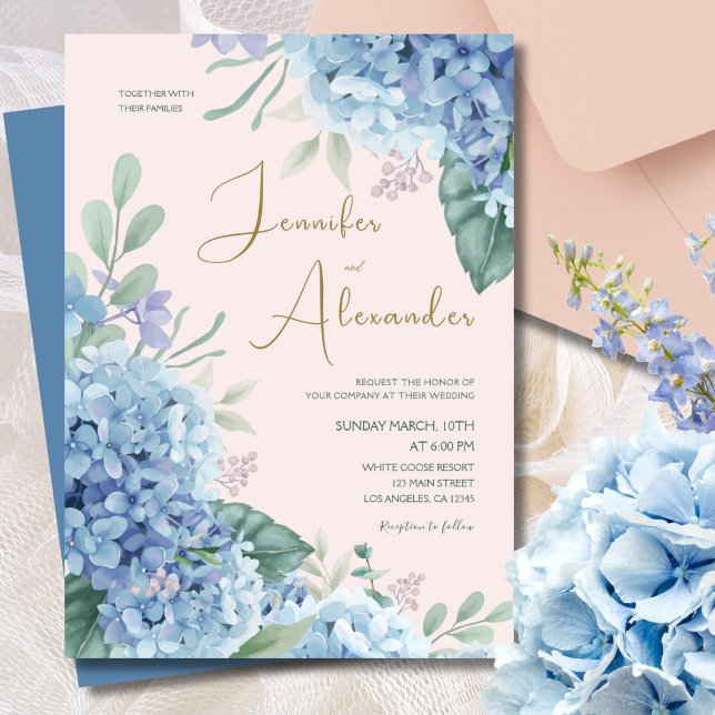 Hydrangea Watercolor Blush Pink Dusty Blue Wedding Invitation (Creator Uploaded)