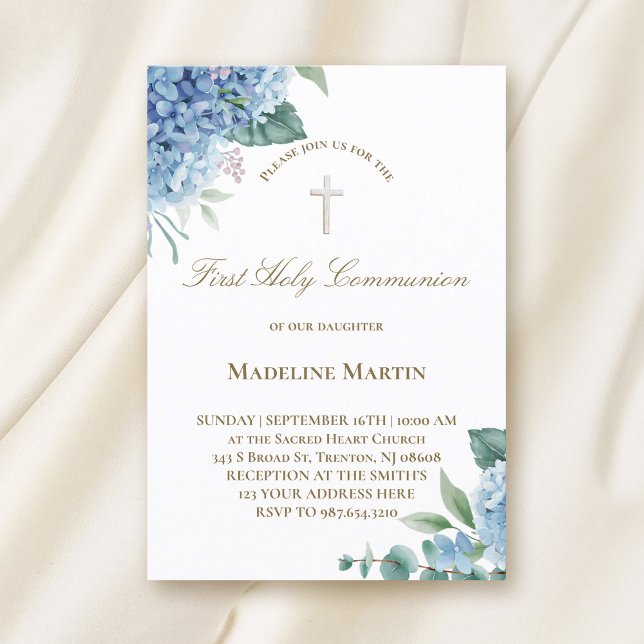 Hydrangea watercolor | First Communion Invitation (Creator Uploaded)