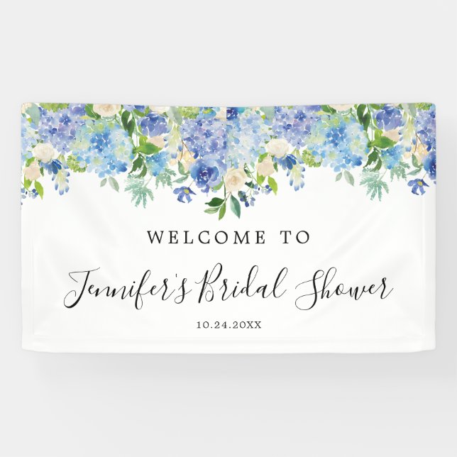 Hydrangea Watercolor Floral Bridal Shower Welcome Banner (Horizontal)