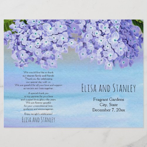 Hydrangea watercolor floral wedding folded program