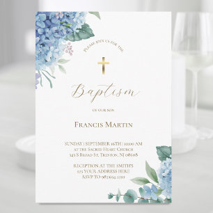 Hydrangea watercolor flowers Baptism Invitation