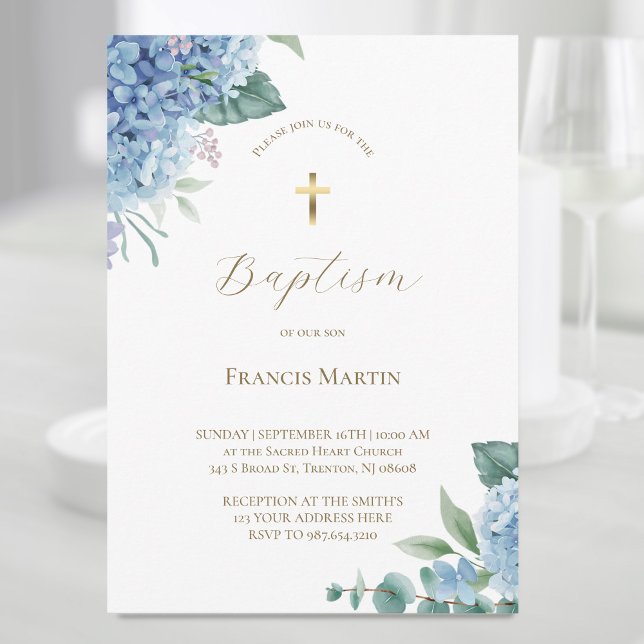 Hydrangea watercolor flowers Baptism Invitation (Creator Uploaded)