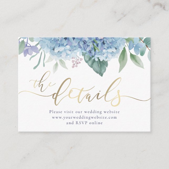 Hydrangea watercolor flowers Wedding Website Enclosure Card (Front)