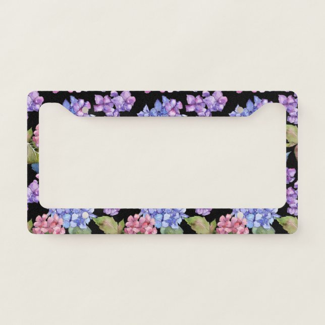 Hydrangea Watercolor Ink Pattern License Plate Frame (Front)