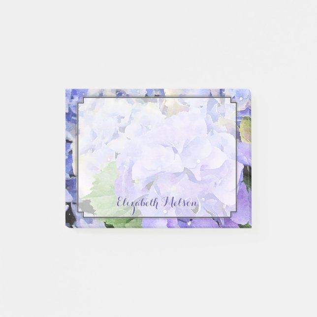 Hydrangea Watercolor Lilac & Blue Custom Post-it Notes (Front)