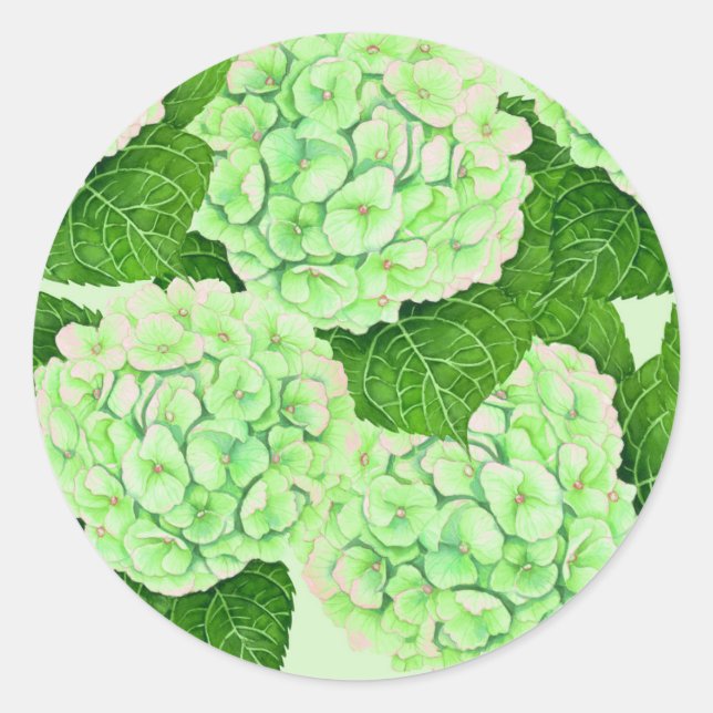 Hydrangea watercolor pattern classic round sticker (Front)