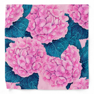 Hydrangea watercolor pattern, pink and blue bandana