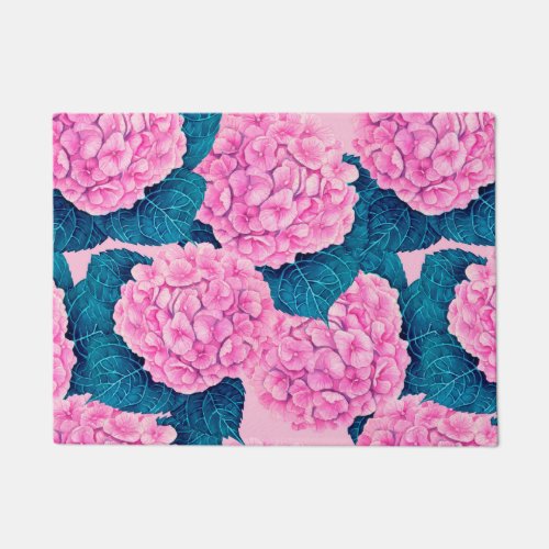 Hydrangea watercolor pattern pink and blue doormat