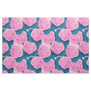Hydrangea watercolor pattern, pink and blue fabric