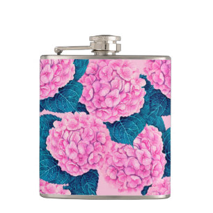 Hydrangea watercolor pattern, pink and blue flask
